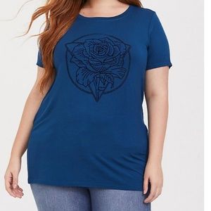 Torrid blue flocked rose crew tee size 4
